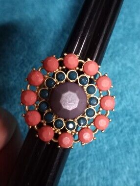 Gold-Tone Coral and Teal Statement Ring - Women Jewelry